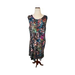 Peruvian Connection Chelsea Teal Floral Jersey Midi Dress XL Sleeveless